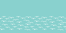 Cute Seagulls Flying In Summer Sky. Marine Animal Bird Seamless Vector Border Background. Hand Drawn Sealife Tile. Ribbon Trim, Kids Textile Edgings. Maritime Fashiontrim, Classy Nautical Home Decor.