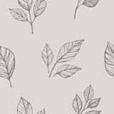 Fototapeta Motyle - Rose leaf vector seamless pattern. Hand drawn floral vintage background