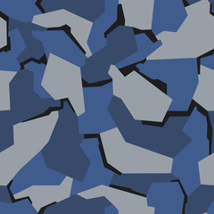 Wall Mural - Vector geometric camo background with monochrome blue marine texture.