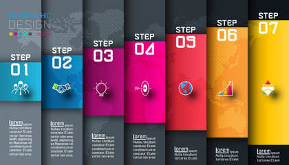 Wall Mural - Seven colorful bars with business icon infographics.