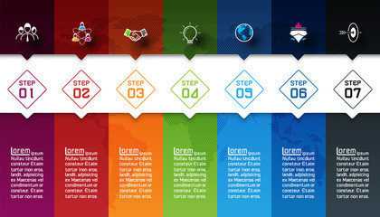 Wall Mural - Seven colorful bars with business icon infographics.