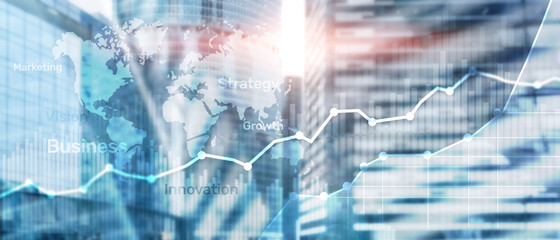 Wall Mural - Business abstract background double exposure graph, chart and diagram. World wide map and. Global business and financial trading concept