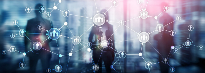 HR Human resources management peoples relation organisation structure virtual screen mixed media double exposure.