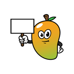 Wall Mural - Cartoon Mango Character Holding a Blank Sign