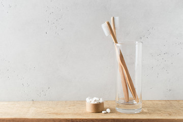 Zero waste, sustainability and minimalism concept. Wooden ecological bathroom accessories on white background