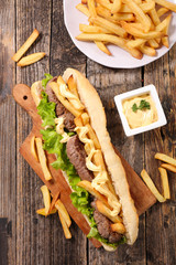 Poster - american sandwich with beef and french fries