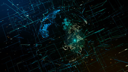 3d illustration of abstract sphere shape of glowing circles and particles . global network connectio