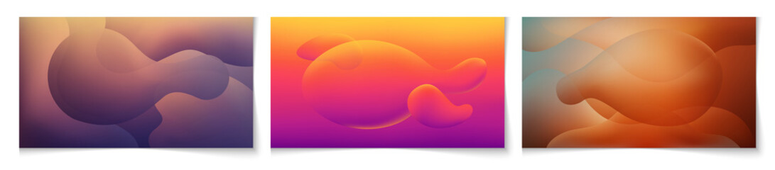 Wall Mural - Set of horizontal abstract background with liquid shapes. Wallpaper template is color gradient with bubble forms. Vector illustration.