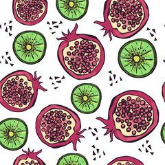 Wall Mural - Bright seamless pattern with hand drawn fruits