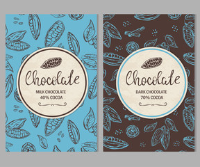 Wall Mural - Chocolate package template with hand drawn cocoa beans