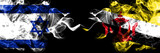 Fototapeta Kwiaty - Israel vs Brunei, Bruneian smoky mystic flags placed side by side. Thick colored silky smokes flag of Israel and Brunei, Bruneian