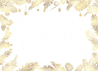 Wall Mural - Christmas Poster - Illustration. Vector illustration of Christmas white Background with golden branches of christmas tree.