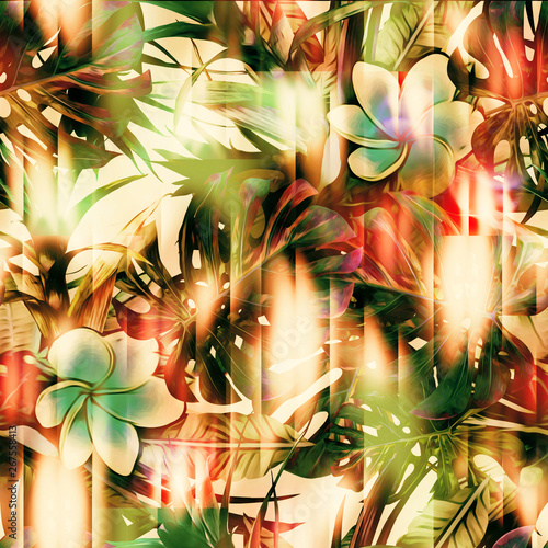 Abstract seamless pattern with floral elements.