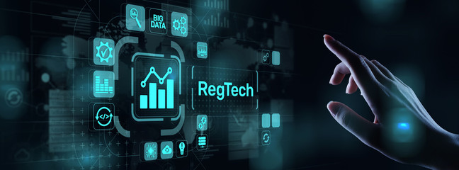 Wall Mural - regtech regulation compliance financial control modern internet technology concept on virtual screen