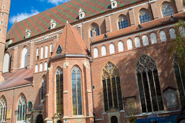 Wall Mural - Architecture, attractions, transportation and people in a beautiful spring historical Wroclaw, Polish city.