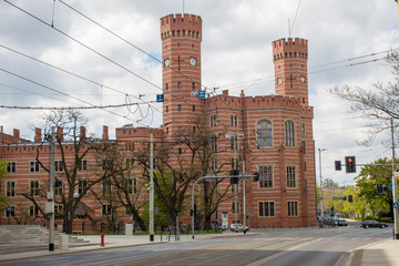 Wall Mural - Architecture, attractions, transportation and people in a beautiful spring historical Wroclaw, Polish city.