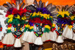 Mask .Souvenirs in the Amazon rainforest made from local nuts and animals near Iquitos. Market for tourists on the Amazon river. Amazonas, Brazil