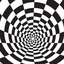 Black And White Spirals Of The Rectangles Radial Expanding From The Center, Optical Illusion - Chessboard Swirl