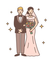 Sticker - Cute newlywed couple isolated on white background