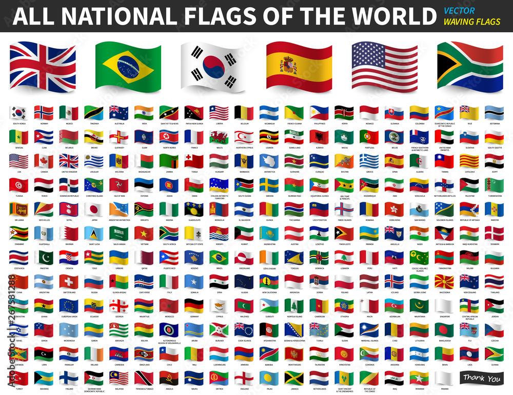 All national flags of the world . Waving flag design . Vector . - obrazy, fototapety, plakaty 