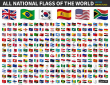 All National Flags Of The World . Waving Flag Design . Vector .