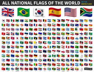 all national flags of the world . waving flag design . vector .