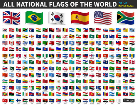 Fototapete - All national flags of the world . Waving flag design . Vector .