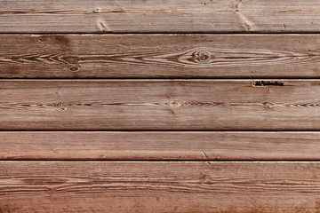 Background from smooth old wooden planks. Natural aging outdoors under the sun and rain.