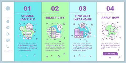 Internship program onboarding mobile web pages vector template