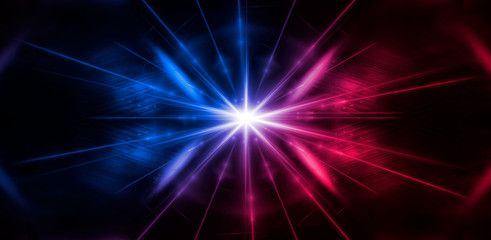 Wall Mural - neon lines on a dark background. space background, lights space units. abstract neon background, tun