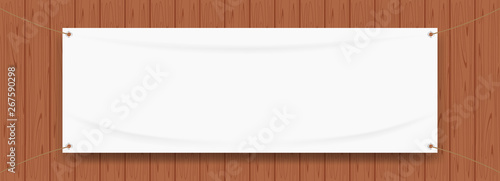 Cuadros en Lienzo vinyl banner blank white isolated on wood frame background, white mock up textil