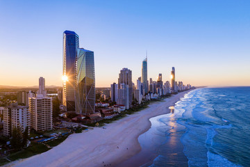 Wall Mural - Sunset over the city of Gold Coast looking from the south