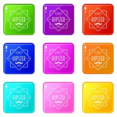 Poster - Men hipster style icons set 9 color collection isolated on white for any design