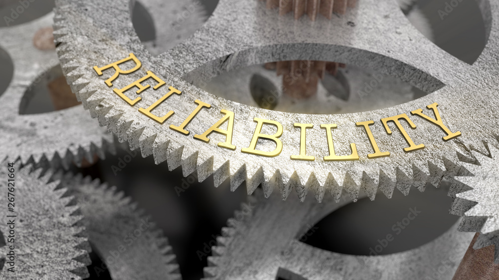 The inscription RELIABILITY on the gear of the clock mechanism, 3d ...