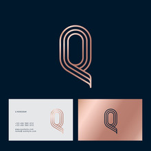 Q Letter. Gold Q Monogram Consist Of Thin Lines Isolated On A Dark Background. Business Card. Web, UI Icon. Identity. 