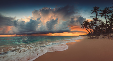 Canvas Print - Landscape of paradise tropical island beach, sunrise shot
