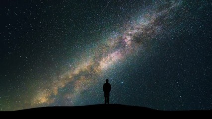 Wall Mural - The man standing against the starry sky. time lapse