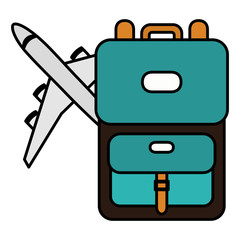 Poster - suitcase travel with airplane flying