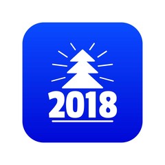 Sticker - Minimal christmas tree icon blue vector isolated on white background