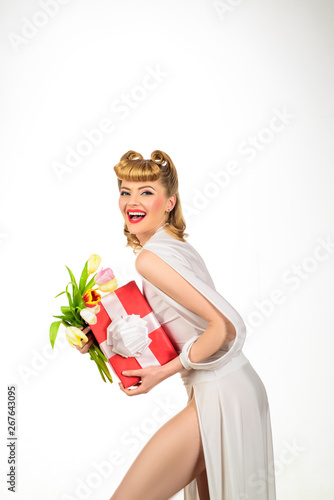 Retro Hairstyle Beautiful Elegant Blond Woman In White Dress