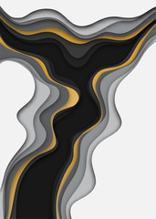 Wall Mural - 3d paper art illustration. Gold and grey halftone gradients. Landscape the top view, the top view on the river. Design layout for banners presentations, flyers, posters and invitations. Vector illustr