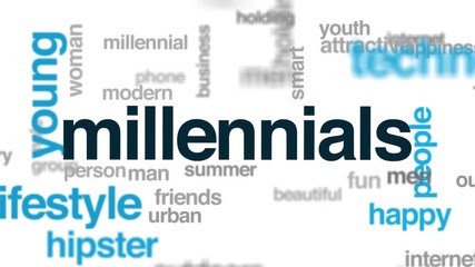 Wall Mural - Millennials animated word cloud. Kinetic typography.