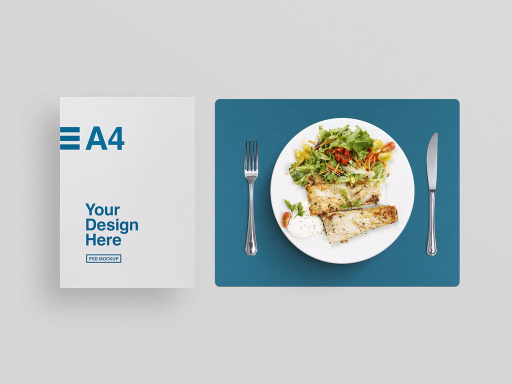 Top View Mockup of Paper, Dinner Plate, and Table Mat Stock Template |  Adobe Stock