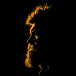 Bearded Man portrait silhouette in contrast backlight. Illustration.