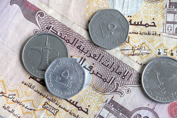 Wall Mural - Close-up of dirham money, United Arab Emirates, notes and coins