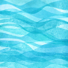 Watercolor Transparent Sea Ocean Wave Teal Turquoise Colored Background. Watercolour Hand Painted Waves Illustration