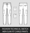 Fashion technical sketch men slim fit cargo pants