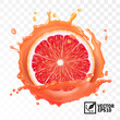 3d realistic vector sliced grapefruit in a transparent splash of juice with drops, editable handmade mesh