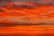 Gorgeous Orange Sunset Colorful Clouds In Evening Sky, Natural Beauty Of Nature