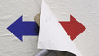 © C. Fish Images - Change of course, illustrated by poster with red right arrow being covered by one with blue left arrow. Flip it as needed